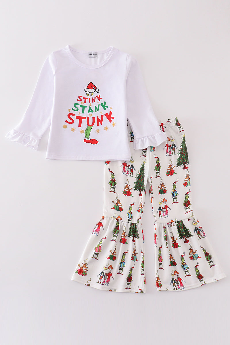 White grinch print girl set