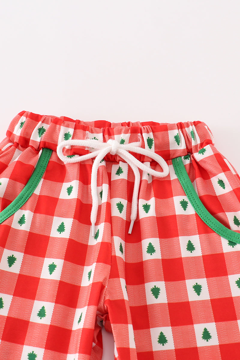 Red christmas tree gingham boy set