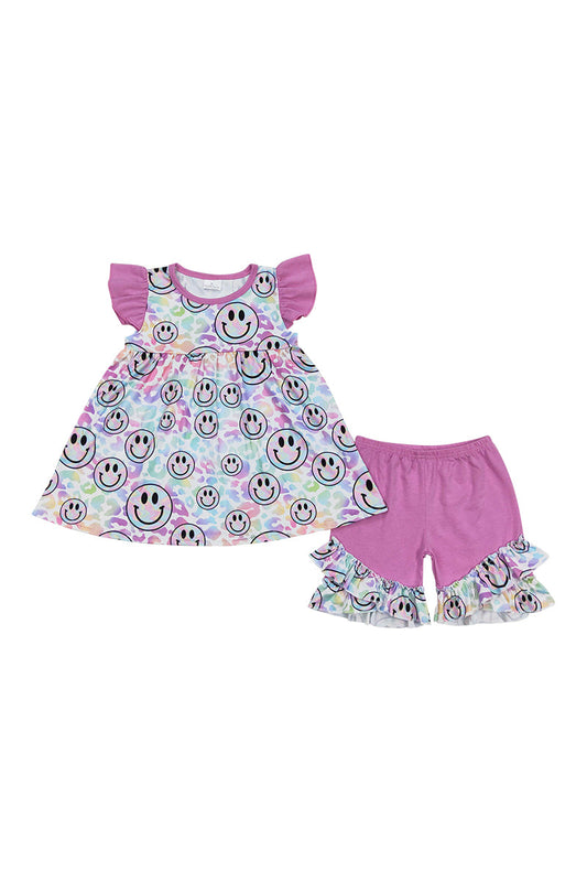 Purple groovy print ruffle girl set