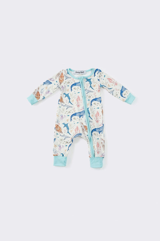 Blue marine creature boy romper