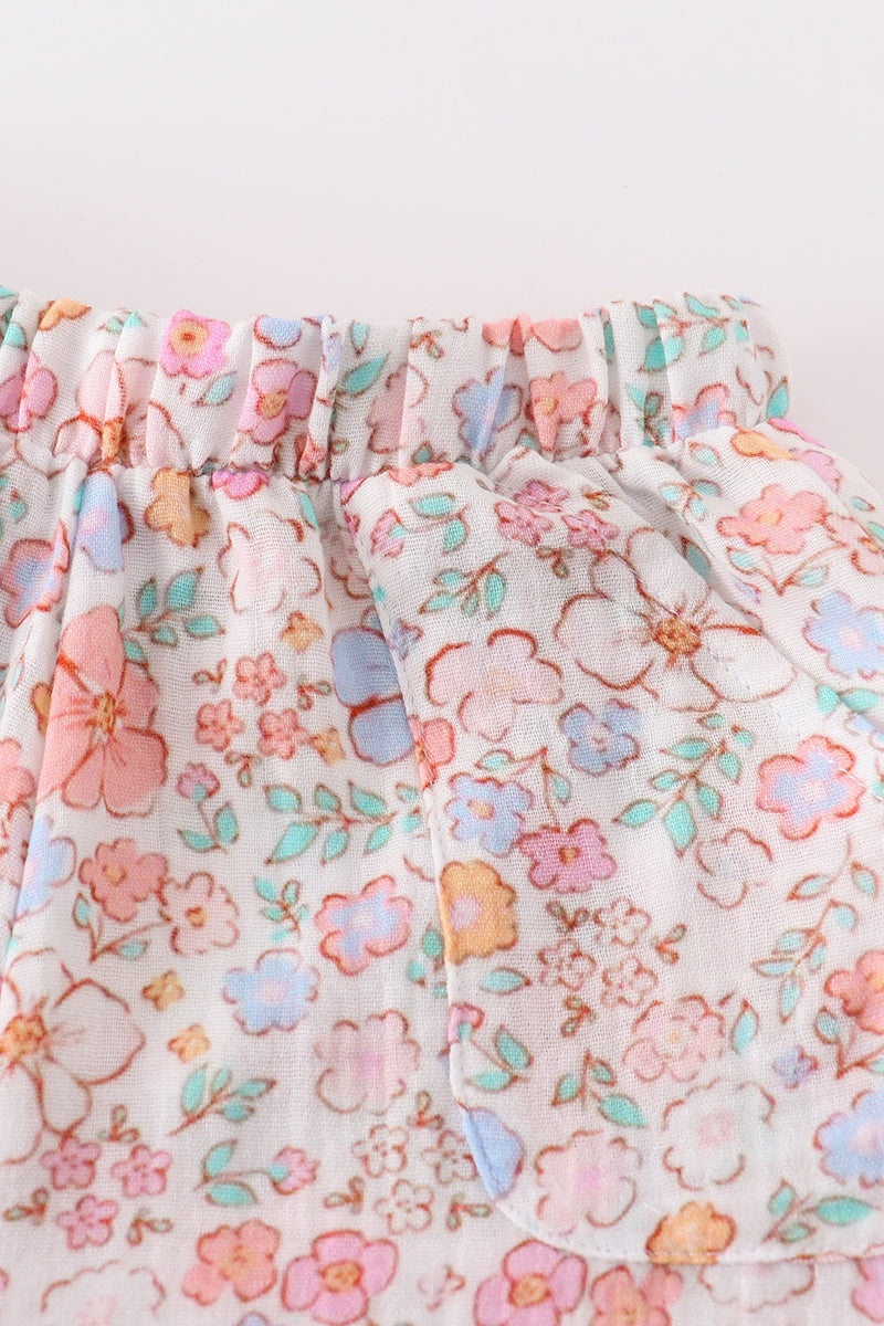 Premium Pink muslin floral shorts set