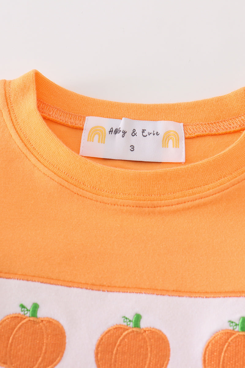 Premium Orange pumpkin embroidery top