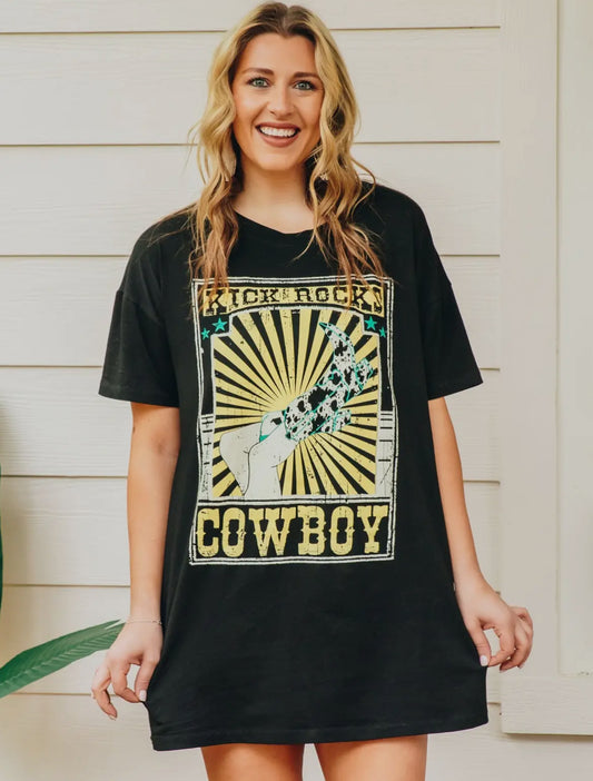 Kick Rocks Cowboy T-Shirt Dress (Plus Size only)