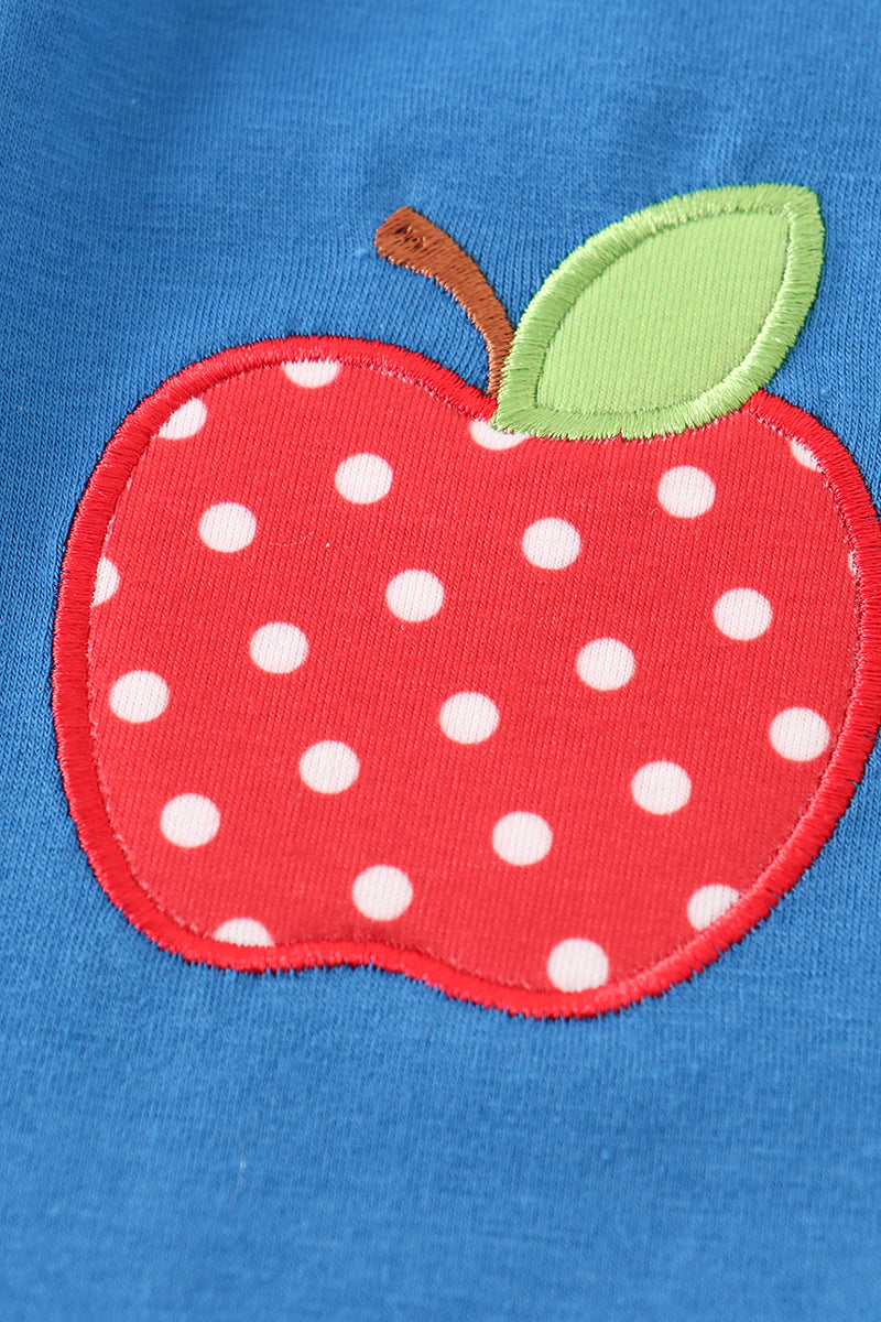 Blue apple applique back to school boy romper