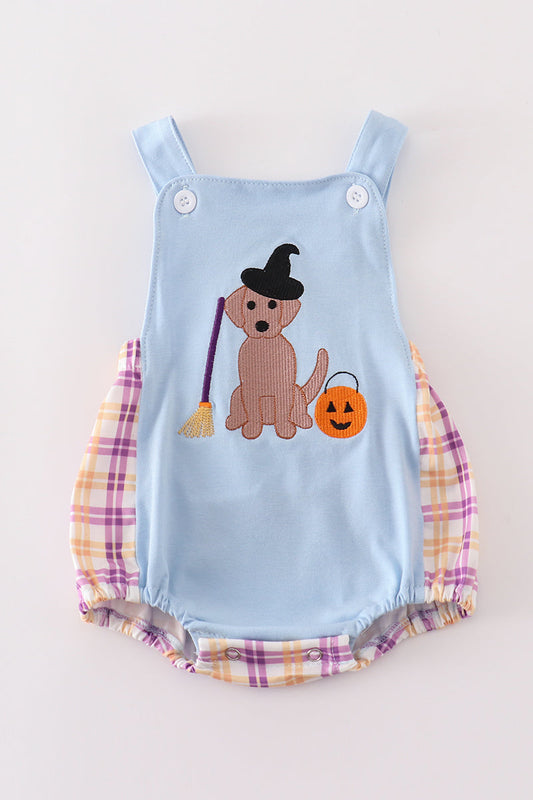 Blue halloween witch dog embroidery boy bubble