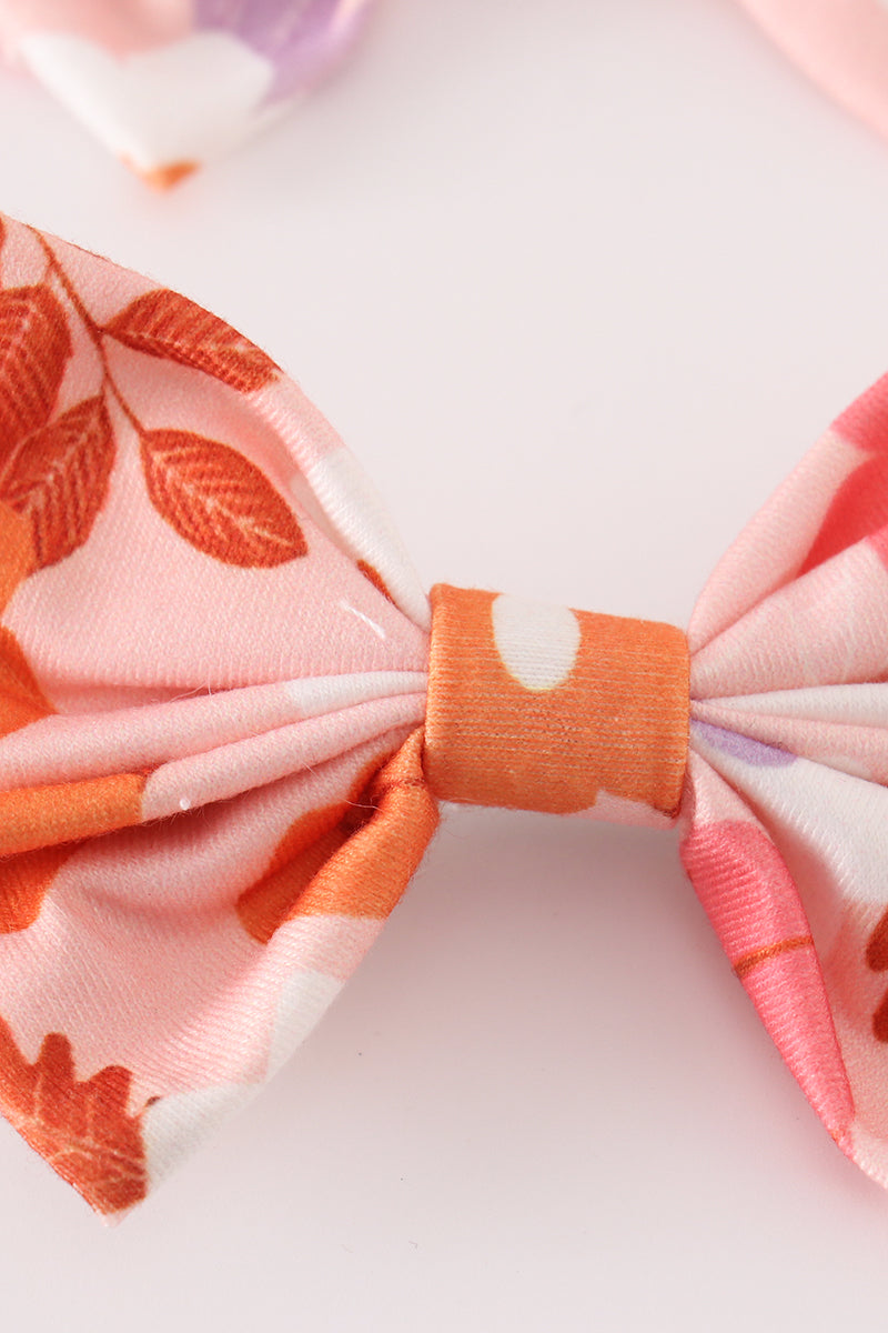 Pumpkin floral print 2pc hair bow