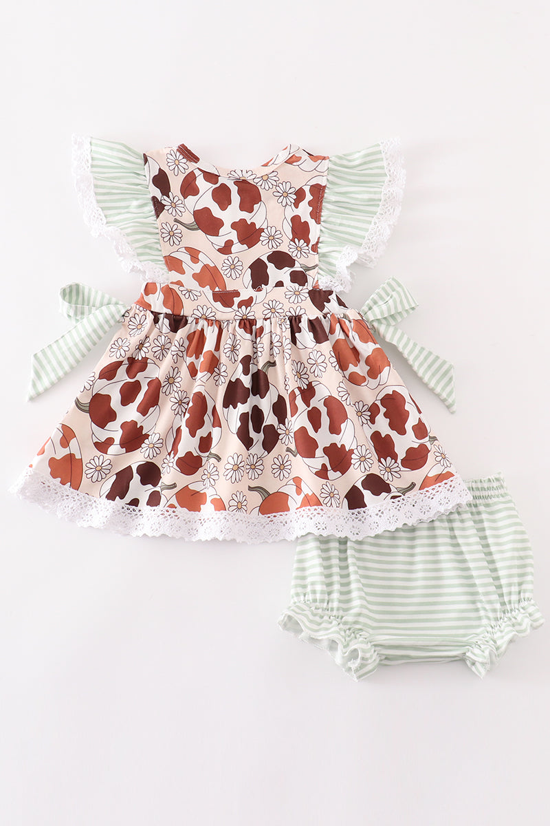 Pumpkin daisy leopard girl baby set