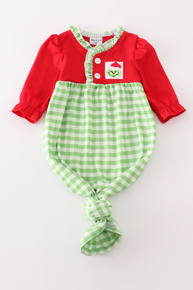 Red christmas grinch french knot baby gown