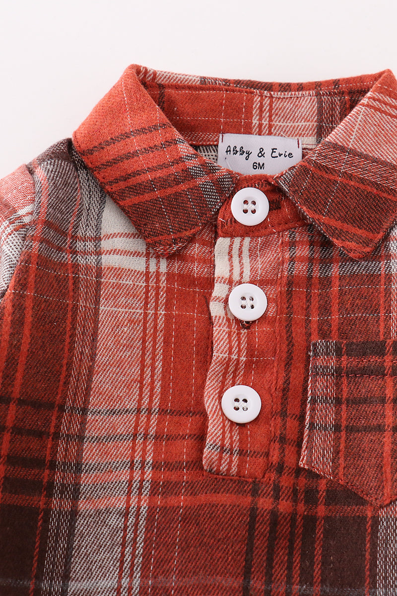 Rust plaid boy button down bubble