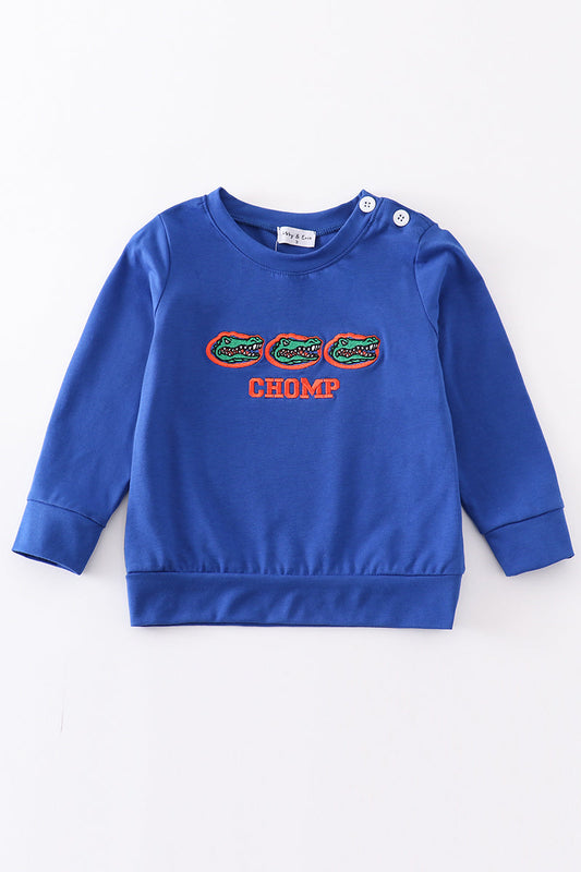 Blue chomp embroidery boy top