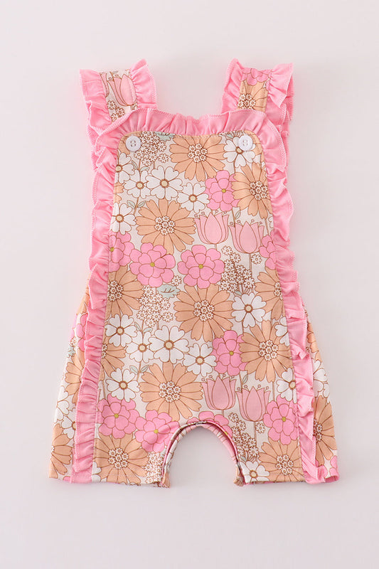 Retro Floral ruffle baby girl romper