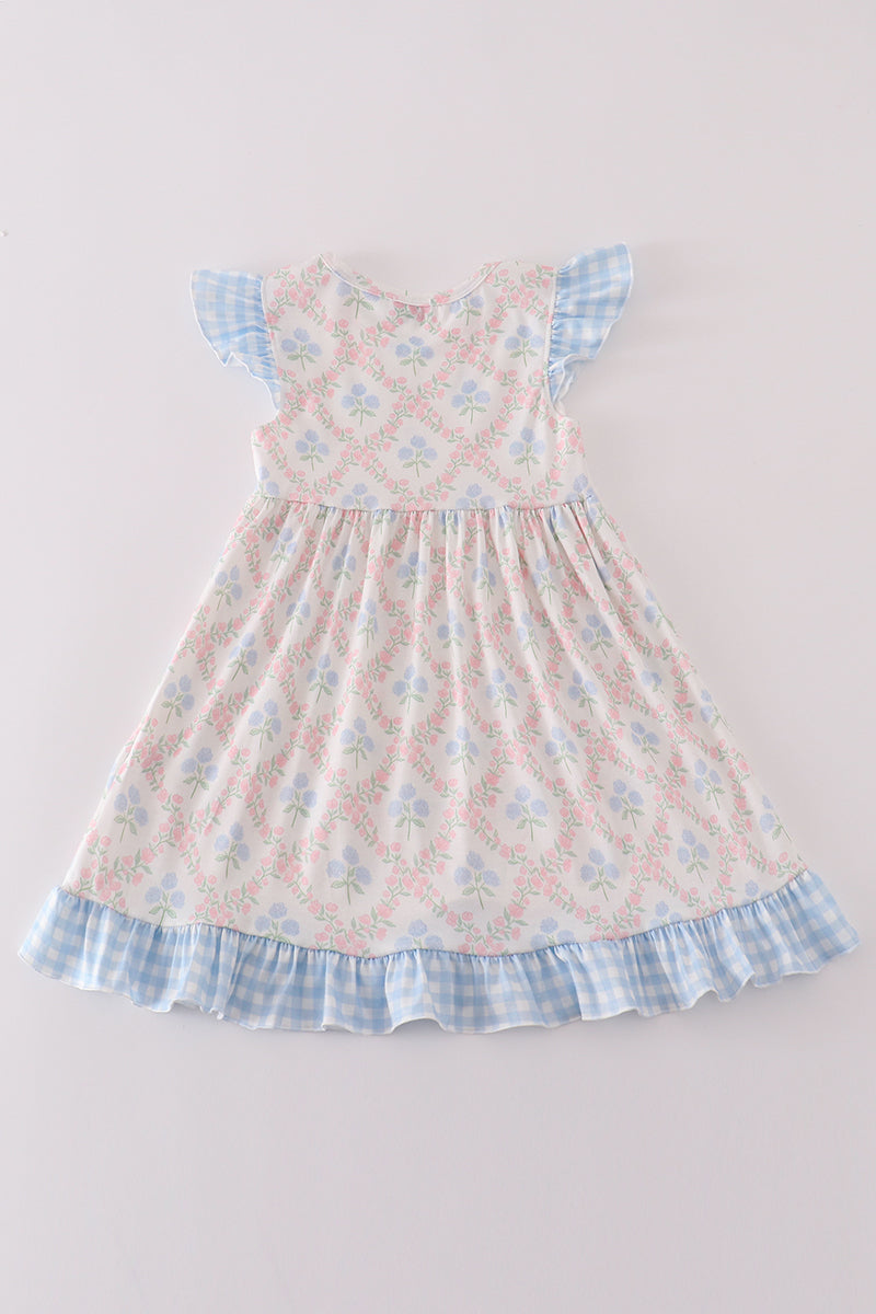 Blue hydrangea print  girl dress