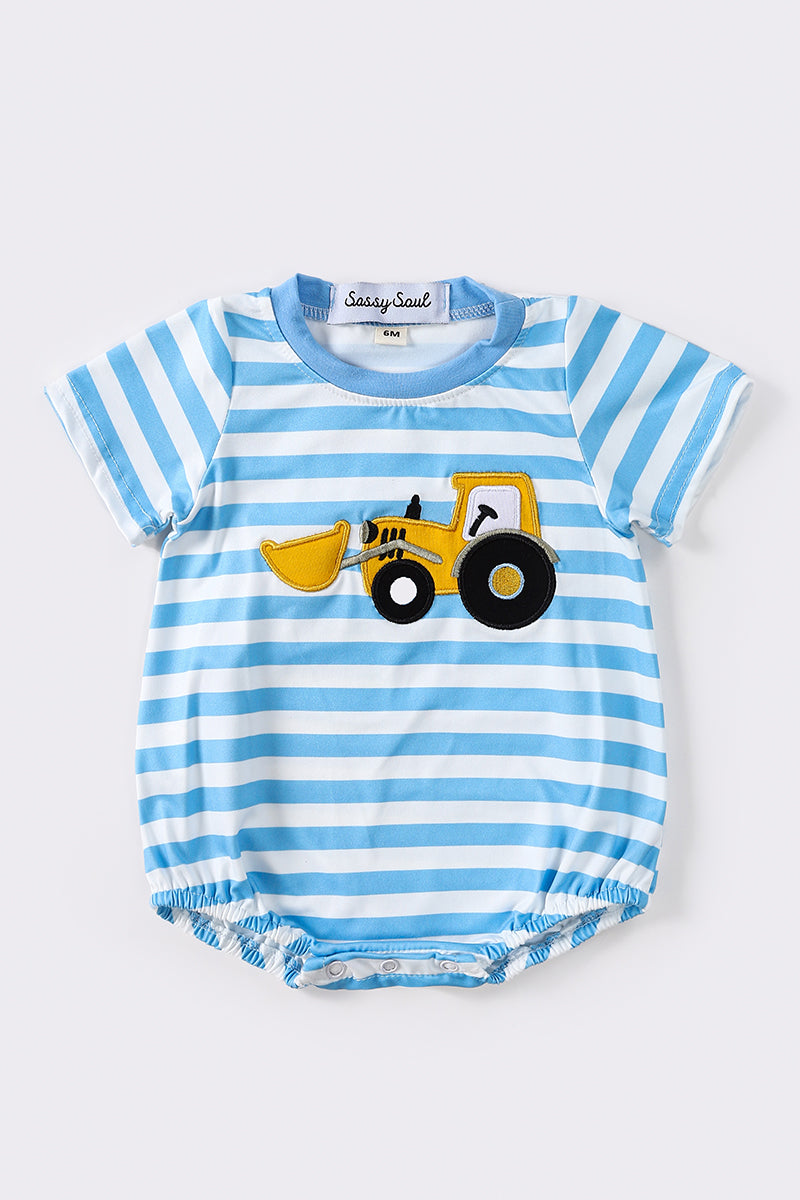 Blue stripe tractor applique boy bubble